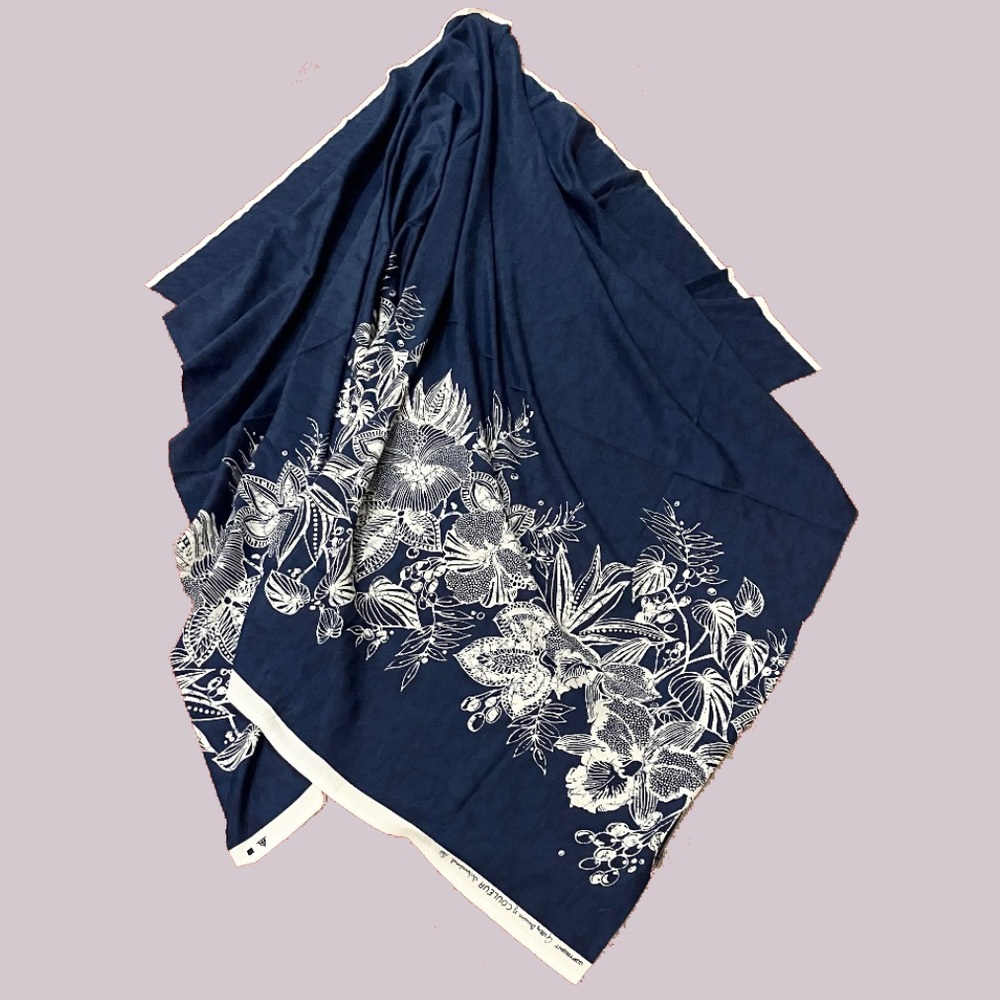 Blue & White Floral Border Fabric - Gallery Division of Couleur Int’l Ltd. - Picture 1 of 5